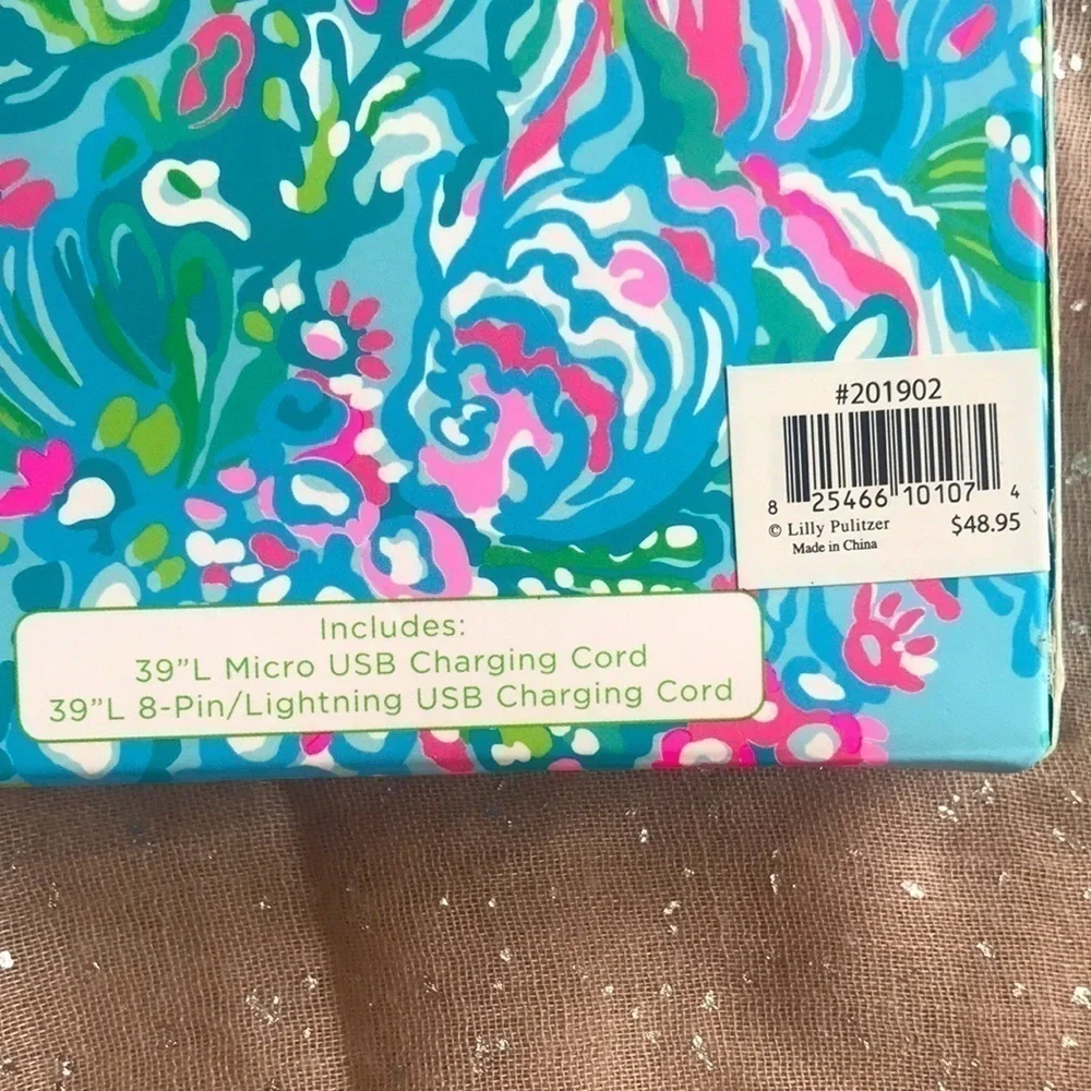 Brand New Lily Pulitzer Aqua La Vista Mobile Charger w/ USB Charging Cord